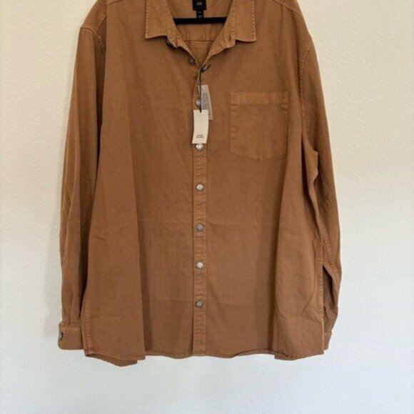 River Island Mens Size 3XL Dyed Twill Shirt in Stone Shacket NWT - Picture 3 of 8